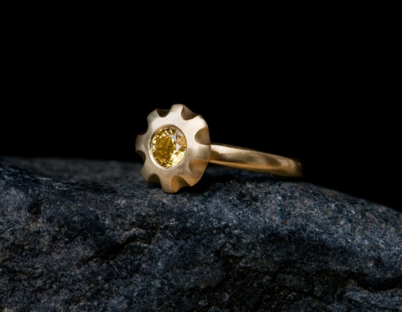 Yellow Sapphire Engagement Ring In 18k Gold - Small Sapphire Ring In 18k Gold - Gift For Her