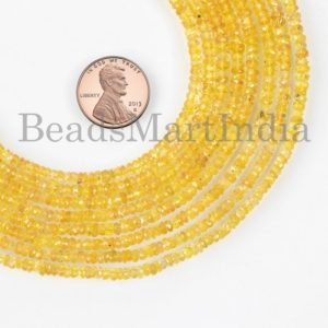 Shop Yellow Sapphire Beads! 2.5-3.5 mm Yellow Sapphire Beads, Yellow Sapphire Rondelle Beads, Yellow Sapphire Faceted Beads, Natural Sapphire Beads, Sapphire Gemstone | Natural genuine faceted Yellow Sapphire beads for beading and jewelry making.  #jewelry #beads #beadedjewelry #diyjewelry #jewelrymaking #beadstore #beading #affiliate #ad