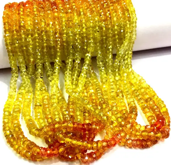 Aaa+ Quality~natural Padparadscha Sapphire Faceted Rondelle Beads Yellow Sapphire Shaded Gemstone Beads 3.mm Sapphire Rondelle Beads Strand.