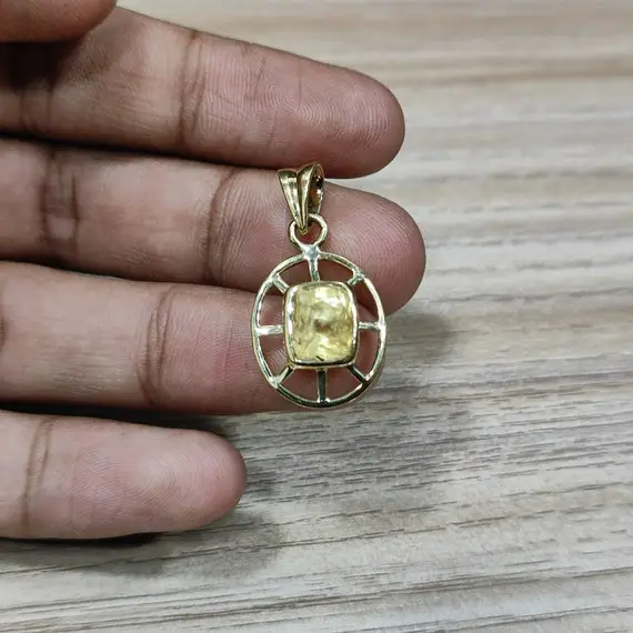 Yellow Sapphire Pendant- Cushion Cut 2 To 6 Carat Natural And Certified Yellow Sapphire/ Pukhraj Pendant In Panchdhatu