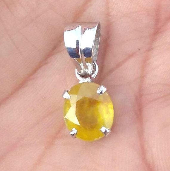 Natural Certified Yellow Sapphire Pendant Yellow Sapphire Necklace Gemstone Locket 925 Sterling Silver Pendant Pukhraj Locket