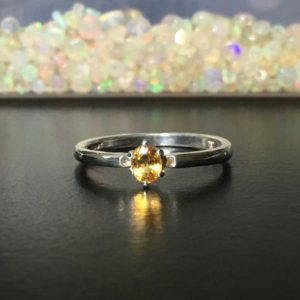 Shop Yellow Sapphire Rings! Yellow Sapphire Ring, .34 Carats, 5x3mm Oval, Sterling Silver, Size 8 | Natural genuine Yellow Sapphire rings, simple unique handcrafted gemstone rings. #rings #jewelry #shopping #gift #handmade #fashion #style #affiliate #ad
