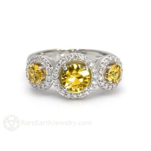 Yellow Sapphire Ring Sapphire Engagement Ring 3 Stone Unique Engagement 14K or 18K Gold Yellow Gemstone Ring | Natural genuine Array rings, simple unique alternative gemstone engagement rings. #rings #jewelry #bridal #wedding #jewelryaccessories #engagementrings #weddingideas #affiliate #ad