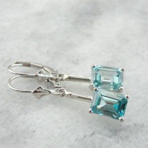 Simple Blue Zircon Drop Earrings In White Gold VXYJ42-D | Natural genuine Zircon earrings. Buy crystal jewelry, handmade handcrafted artisan jewelry for women.  Unique handmade gift ideas. #jewelry #beadedearrings #beadedjewelry #gift #shopping #handmadejewelry #fashion #style #product #earrings #affiliate #ad