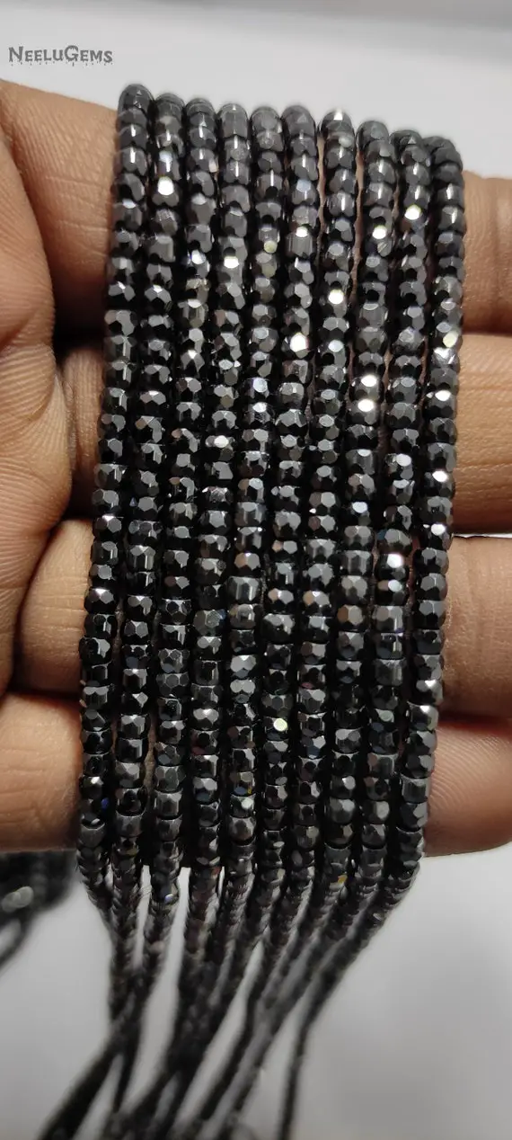 Beautiful Black Zircon Rondelle Faceted Beads Strand | Black Zircon Micro Cut Beads Strand | Machine Cut Zircon Beads Strand |  Zircon Beads