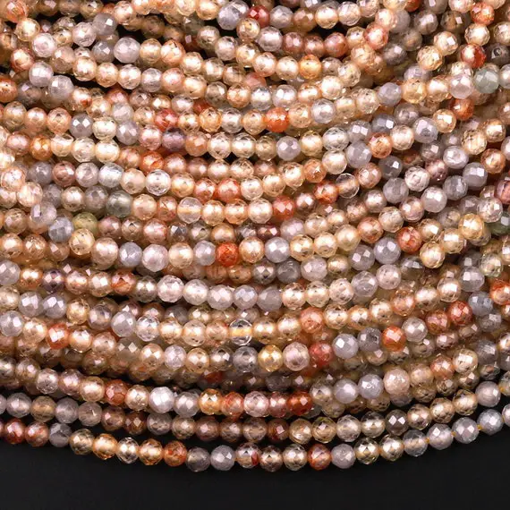 Genuine Natural Zircon Round Beads 2mm 3mm Micro Faceted Champagne Gray Gold Orange Canary Yellow Diamond Beads Gemstone 15.5" Strand