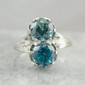 Shop Zircon Rings! Incredible Art Deco, Double Blue Zircon Cocktail Ring in White Gold  T45MMD-R | Natural genuine Zircon rings, simple unique handcrafted gemstone rings. #rings #jewelry #shopping #gift #handmade #fashion #style #affiliate #ad
