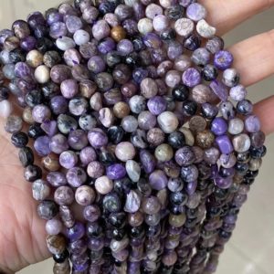 Shop Charoite Beads! 1 Full Strand Loose Irregular Stone Genuine Natural Pebble Nugget Purple Charoite Healing Rock Mineral Gemstone Beads 6mm X 8mm | Natural genuine beads Charoite beads for beading and jewelry making.  #jewelry #beads #beadedjewelry #diyjewelry #jewelrymaking #beadstore #beading #affiliate #ad