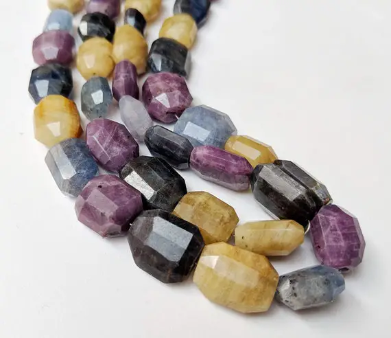 10-15mm Multi Gemstone Tumble Beads, Natural Ruby & Sapphire Tumble Beads, Multi Gemstone Statement For Necklace (7.5in To 15in Options)