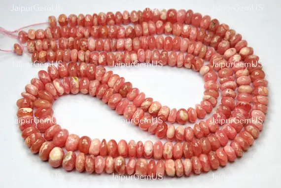 10 Inches Strand, Aaa+ Quality, Natural Rhodochrosite Fancy Smooth Rondelle Shape Beads, Size-5.50-8.00mm Approx