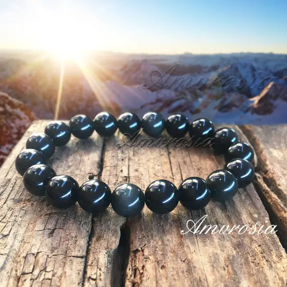 10 Mm Rainbow Obsidian Bracelet - Protection Bracelet - Chakra Energy Mala Bracelet - Gemstone Beaded Bracelet - Natural Stone Bracelet