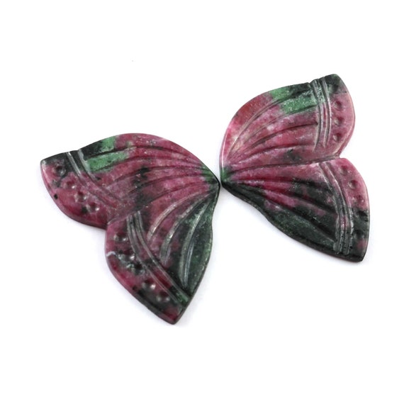 100% Natural Ruby | Carving | Gemstone | Butterfly | Earring | Pair | Jewelry | Pendant Gemstone | Ruby Zoisite Earring 2 Pc. K-2038
