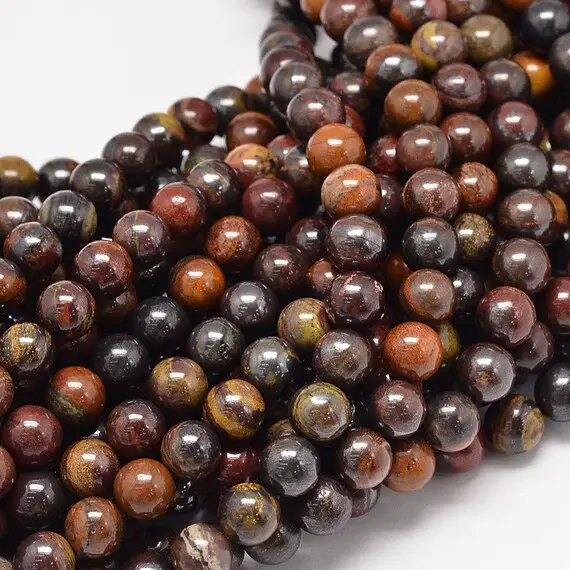 10mm Red Tiger Iron Jasper Stone Beads, Red Brown, Brown, Gold Gemstone Beads, Round Tiger Iron Tiger Eye Beads (7 Beads) Shimmery
