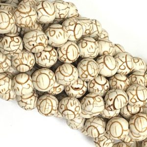 Shop Magnesite Beads! 25% OFF 11mm Antique White Carved Magnesite Beads,  Round Full 15" Strand Approx. 35 Beads, White Gemstone Beads – SMAG028 | Natural genuine round Magnesite beads for beading and jewelry making.  #jewelry #beads #beadedjewelry #diyjewelry #jewelrymaking #beadstore #beading #affiliate #ad