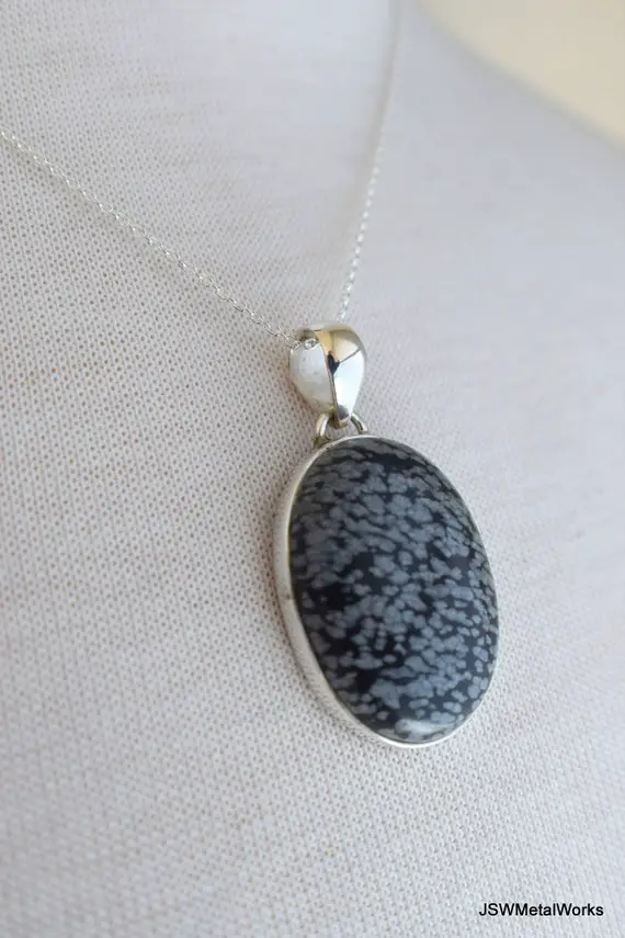Sterling Silver Snowflake Obsidian Necklace, Snowflake Obsidian Gemstone Pendant Gift, Choose Your Pendant