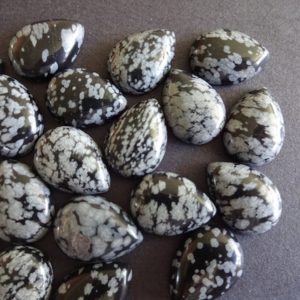 Shop Snowflake Obsidian Cabochons! 18x13mm Natural Snowflake Obsidian Cabochon, Teardrop Gemstone Cabochon, Black and Gray Stone, Polished Gem, Spotted Design, Black Obsidian | Natural genuine stones & crystals in various shapes & sizes. Buy raw cut, tumbled, or polished gemstones for making jewelry or crystal healing energy vibration raising reiki stones. #crystals #gemstones #crystalhealing #crystalsandgemstones #energyhealing #affiliate #ad