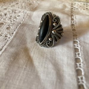 Shop Jet Rings! 1920s Fred Harvey Era Art Nouveau Art Deco Intricate Mexican Sterling Silver & Jet Ring | Natural genuine Jet rings, simple unique handcrafted gemstone rings. #rings #jewelry #shopping #gift #handmade #fashion #style #affiliate #ad