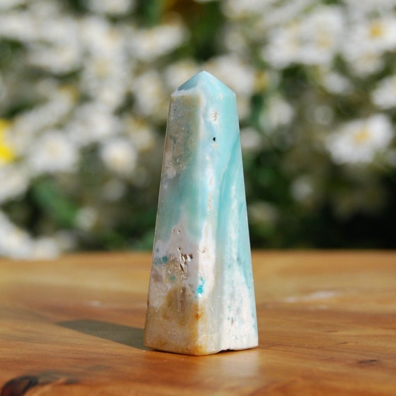 2.2in Rare Blue Opalized Petrified Wood Tower, Natural Precious Gemstone Tower, Indonesia