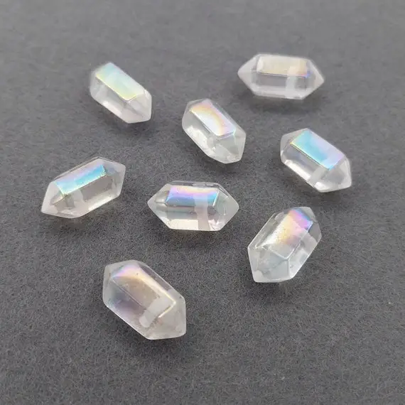 20mm Angel Aura Quartz Crystal, Double Terminated Quartz, Top Drilled Crystal Points, Rainbow Aura Crystal Wand, Healing Crystals