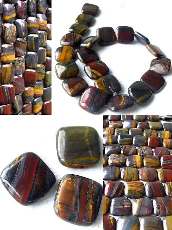 Natural Tiger Iron Square Beads | 20x20x6mm | 3 Beads |