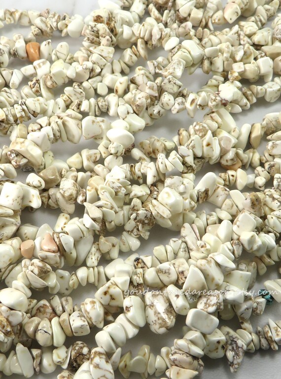 Natural Magnesite Chip Beads For Jewelry Making | Off White Gemstone Chips | Approximate Size: Bead 5-8mm; Hole 1mm; Strand Length 30"
