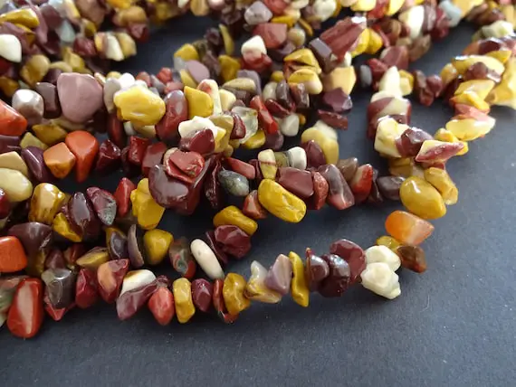 33 Inch 5-11mm Natural Mookaite Bead Strand, Maroon & Yellow, About 200-300 Polished Drilled Chips, Mookaite Stone Jasper Nugget Beads
