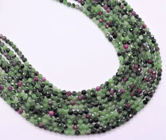 5 Strands Ruby Zoisite Faceted Rondelle Beads 2.5 Mm Ruby Zoisite Beads 13" Strand Natural Ruby Zoisite Gemstone Round For Jewelry Making