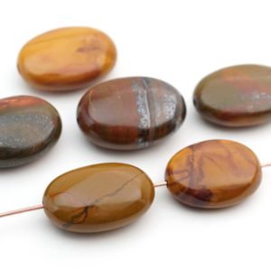 6 pcs oval tiger iron beads, brown red yellow grey, semiprecious stone, average length 22mm | Natural genuine other-shape Tiger Iron beads for beading and jewelry making.  #jewelry #beads #beadedjewelry #diyjewelry #jewelrymaking #beadstore #beading #affiliate #ad