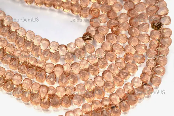 7 Inch Strand, Super Finest Quality, Morganite Quartz Faceted Fancy Drops Shape Beads, Size-5x7-5x8mm Approx