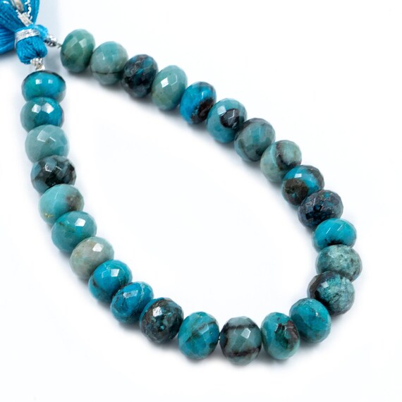 Aa Quality Chrysocolla Faceted Rondelle Beads, Natural Faceted Chrysocolla Rondelle Shape Handmade Mala Beads, Chrysocolla Gemstone, Sku1583