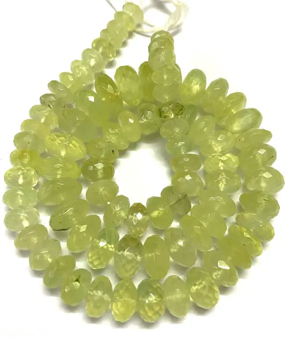 Aaa+ Natural Green Prehnite Faceted Rondelle Beads 7-10mm Mined Prehnite Rondelle Beads Prehnite Gemstone Beads Green Prehnite Faceted Beads