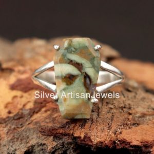 AAA+ Rainforest Jasper Sterling Silver, 925 Sterling Coffin Ring,Rainforest Coffin Ring, Prong Coffin Ring, Gemstone Coffin Ring, Women Ring | Natural genuine Rainforest Jasper rings, simple unique handcrafted gemstone rings. #rings #jewelry #shopping #gift #handmade #fashion #style #affiliate #ad