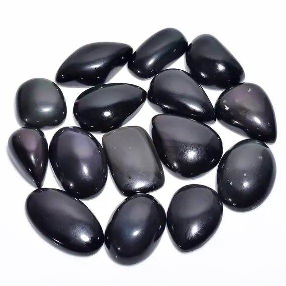 Aaa+ Top Quality Of Natural Rainbow Obsidian Cabochon Loose Gemstone For Making Jewelry, Flat Back, Semi-precious, Polished Gemstone Lot