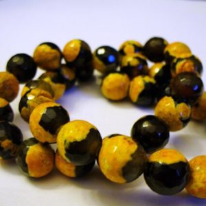 Shop Agate Faceted Beads! Agate Beads Gemstone Black and Orange Faceted Round 10MM | Natural genuine faceted Agate beads for beading and jewelry making.  #jewelry #beads #beadedjewelry #diyjewelry #jewelrymaking #beadstore #beading #affiliate #ad
