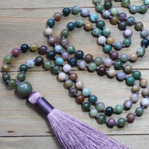 Agate Beaded Necklace, Agate Mala, Beaded Mala Necklace, Indian Agate Necklace, Beaded Mala, Yoga Gift for Women, Meditation Mala Beads | Natural genuine Gemstone necklaces. Buy crystal jewelry, handmade handcrafted artisan jewelry for women.  Unique handmade gift ideas. #jewelry #beadednecklaces #beadedjewelry #gift #shopping #handmadejewelry #fashion #style #product #necklaces #affiliate #ad