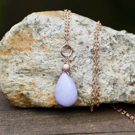 Natural Lavender Agate Pendant Rose Gold Filled , Healing Gem , Wire Wrapped , From Canada , Pregnancy Protection