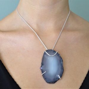 Shop Agate Pendants! Agate Slice Pendant | Natural Gray Agate Necklace | Statement Sterling Silver Pendant | Mothers Day Gift | Natural genuine Agate pendants. Buy crystal jewelry, handmade handcrafted artisan jewelry for women.  Unique handmade gift ideas. #jewelry #beadedpendants #beadedjewelry #gift #shopping #handmadejewelry #fashion #style #product #pendants #affiliate #ad