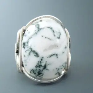 Shop Agate Rings! Handcrafted Sterling Silver Large Tree Agate Cabochon Wire Wrapped Ring | Natural genuine Agate rings, simple unique handcrafted gemstone rings. #rings #jewelry #shopping #gift #handmade #fashion #style #affiliate #ad