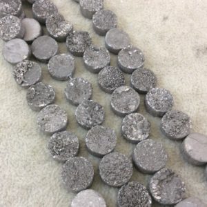12mm Metallic Silver Premium Druzy Agate Flat Round/Coin Shaped Beads – 8" Strand (Approximately 16 Beads) – Natural Semi-Precious Gemstone | Natural genuine beads Gemstone beads for beading and jewelry making.  #jewelry #beads #beadedjewelry #diyjewelry #jewelrymaking #beadstore #beading #affiliate #ad