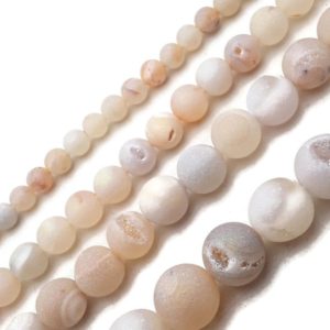 Shop Agate Round Beads! White Druzy Agate Matte Round Beads 6mm 8mm 10mm 12mm 15.5" Strand | Natural genuine round Agate beads for beading and jewelry making.  #jewelry #beads #beadedjewelry #diyjewelry #jewelrymaking #beadstore #beading #affiliate #ad