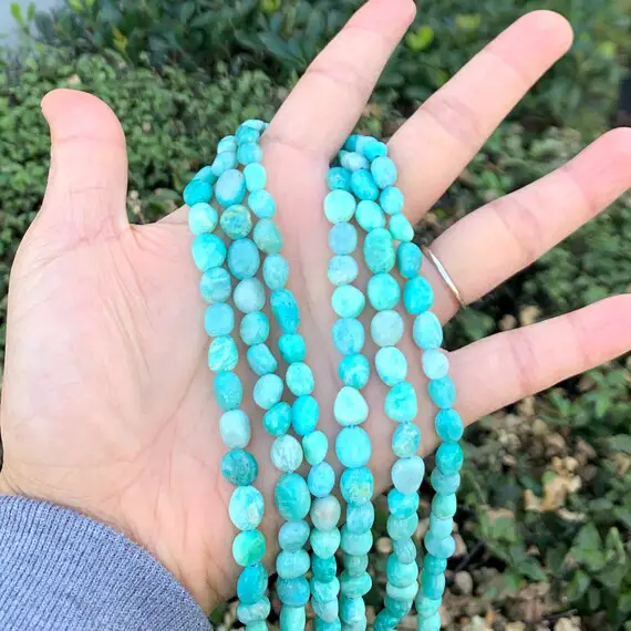 1 Strand/15" Natural Amazonite Healing Gemstone 6mm To 8mm Free Form Oval Tumbled Pebble Stone Bead For Bracelet Earring Jewelry Making