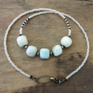 Shop Amazonite Necklaces! Light Blue Amazonite Necklace, Bohemian stone pebble jewelry in pale blue and white, rustic ocean inspired bead necklace | Natural genuine Amazonite necklaces. Buy crystal jewelry, handmade handcrafted artisan jewelry for women.  Unique handmade gift ideas. #jewelry #beadednecklaces #beadedjewelry #gift #shopping #handmadejewelry #fashion #style #product #necklaces #affiliate #ad