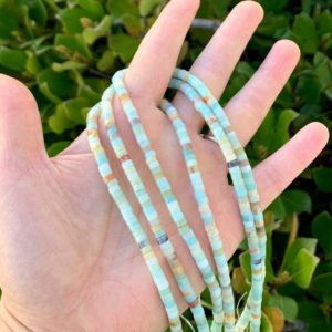 Shop Amazonite Bead Shapes! 1 Strand/15" Natural Multi-Color Amazonite Healing Gemstone 4x2mm Small Heishi Tube Rondelle Beads for Earrings Necklace Jewelry Making | Natural genuine other-shape Amazonite beads for beading and jewelry making.  #jewelry #beads #beadedjewelry #diyjewelry #jewelrymaking #beadstore #beading #affiliate #ad