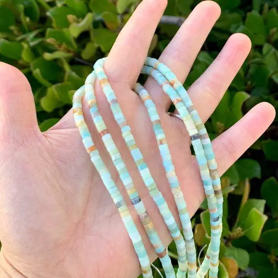 1 Strand/15" Natural Multi-color Amazonite Healing Gemstone 4x2mm Small Heishi Tube Rondelle Beads For Earrings Necklace Jewelry Making