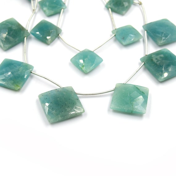 Amazonite Beads | Hand Cut Indian Gemstone | Cushion Cut Diamond Shaped Beads | High Quality Amazonite | Loose Gemstone Beads | Two Sizes