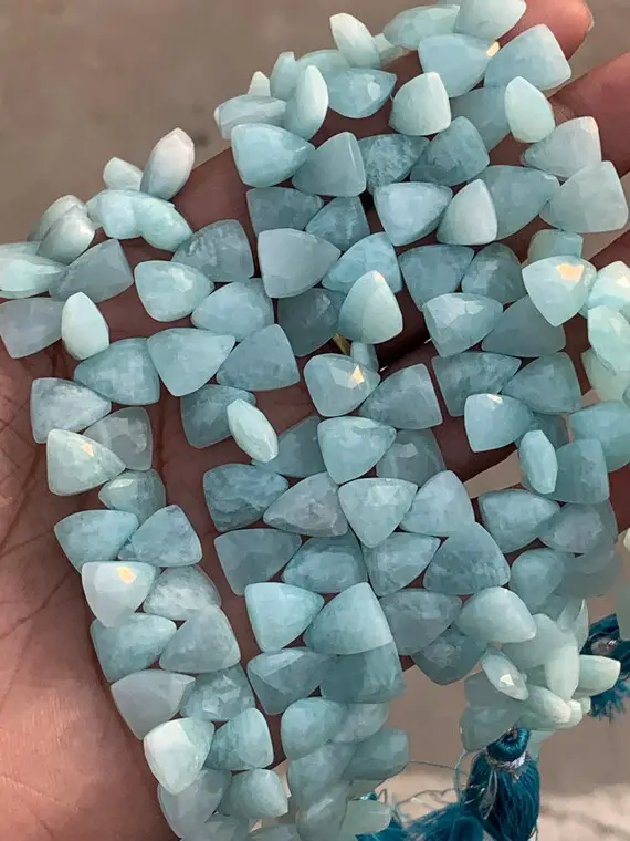 Beautiful Natural Amazonite Triangle Cut Briolettes Beads Strand 8/10 Mm Approx 8 Inches  Amazonite Gemstone For Jewelry Making