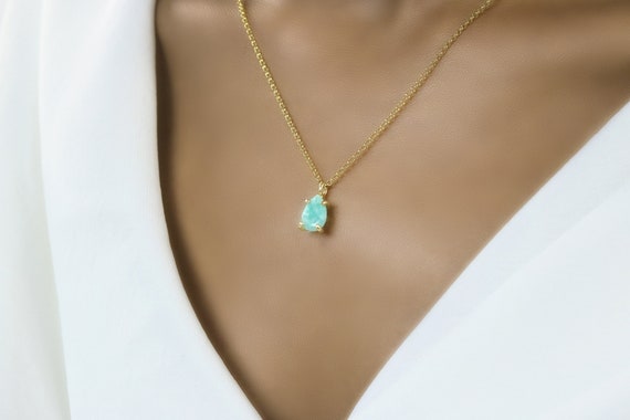 Pear Shape Amazonite Necklace · Genuine Amazonite Teardrop Pendant · Dainty Pendant Necklace · Simple Gemstone Pendant