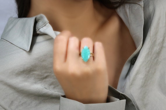 Gold Marquise Cut Ring · Amazonite Ring For Women · Large Solitaire Ring · Bridal Ring · Promise Ring · Proposal Ring Gemstone
