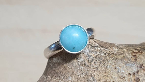 Minimalist Amazonite Ring. 925 Sterling Silver. Virgo Jewelry. Reiki Jewelry Uk. Women's Adjustable Ring. 8mm Stacking Rings