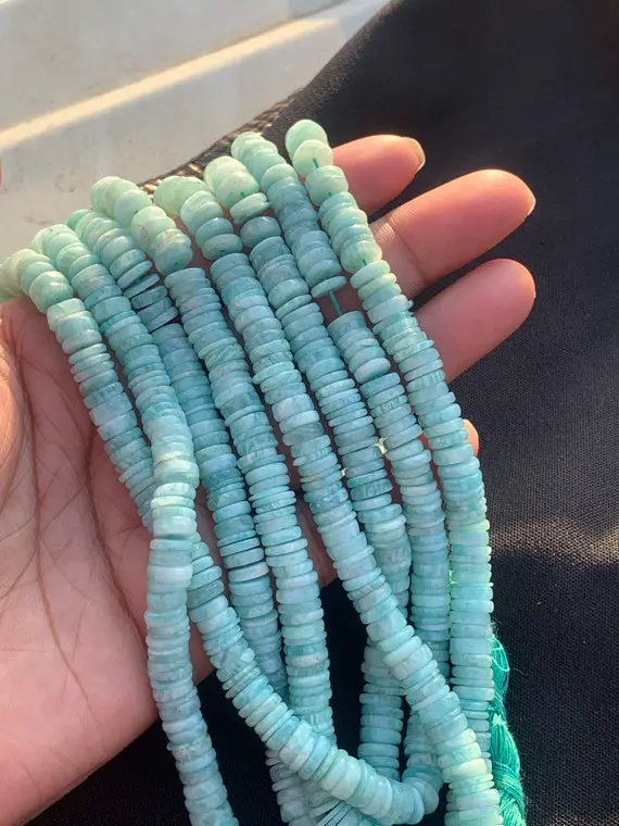 Independence Day Sale New Brand Beautiful Natural Amazonite Smooth Tyre Shaped Beads 6-8 Mm,16 Inches Amazonite Gemstone For Jewelry Making